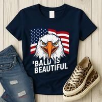Funny Bald Is Beautiful Independence Day 4th July Eagle Gift Women's T-Shirt thumb 3
