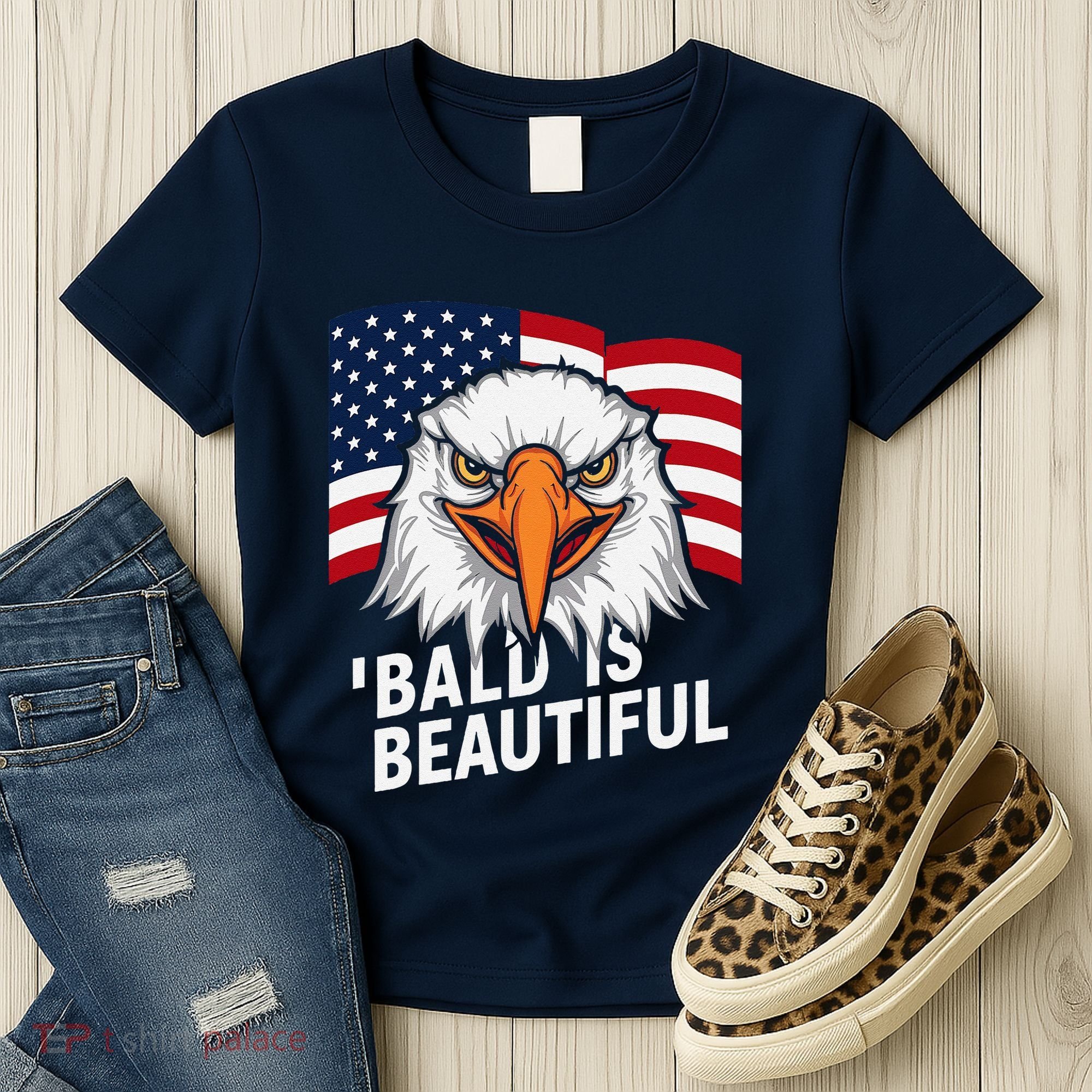 Funny Bald Is Beautiful Independence Day 4th July Eagle Gift Women's T-Shirt