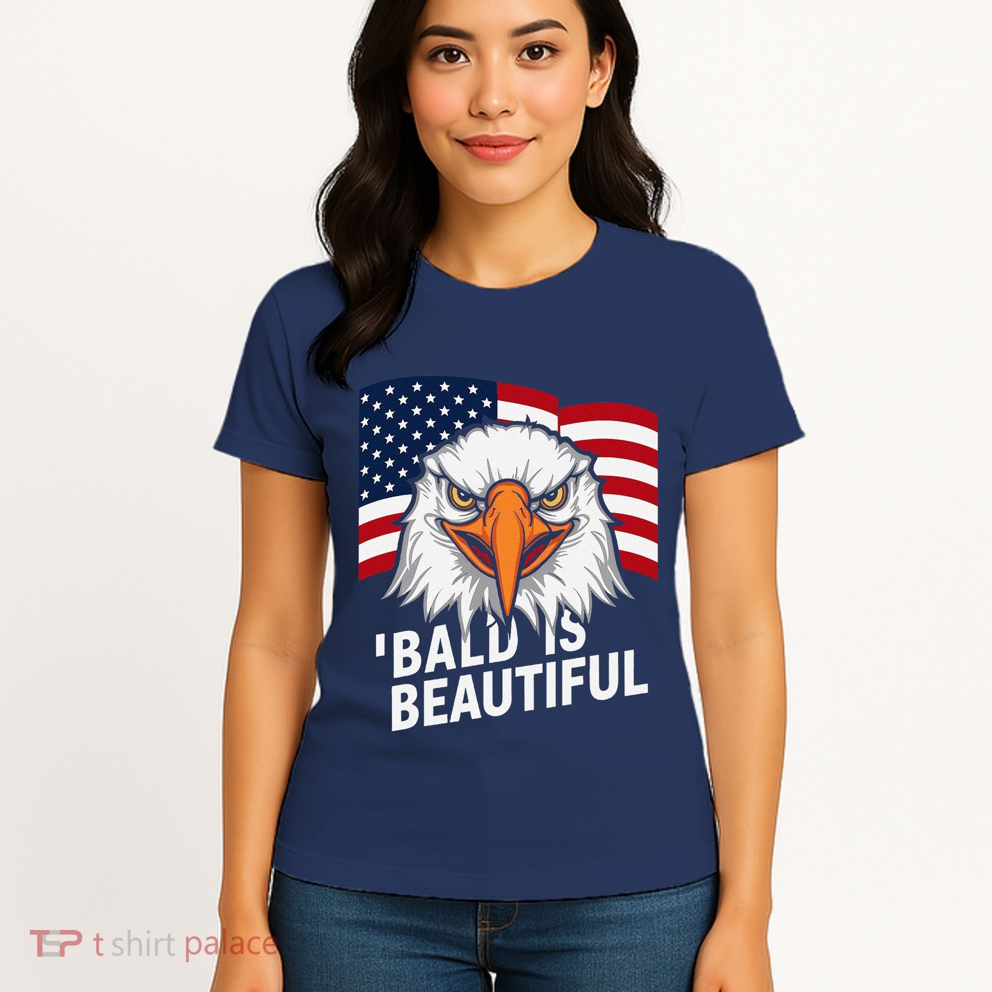 Funny Bald Is Beautiful Independence Day 4th July Eagle Gift Women's T-Shirt