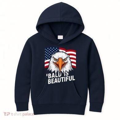 Funny Bald Is Beautiful Independence Day 4th July Eagle Gift Kids Hoodie