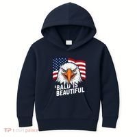 Funny Bald Is Beautiful Independence Day 4th July Eagle Gift Kids Hoodie thumb 0