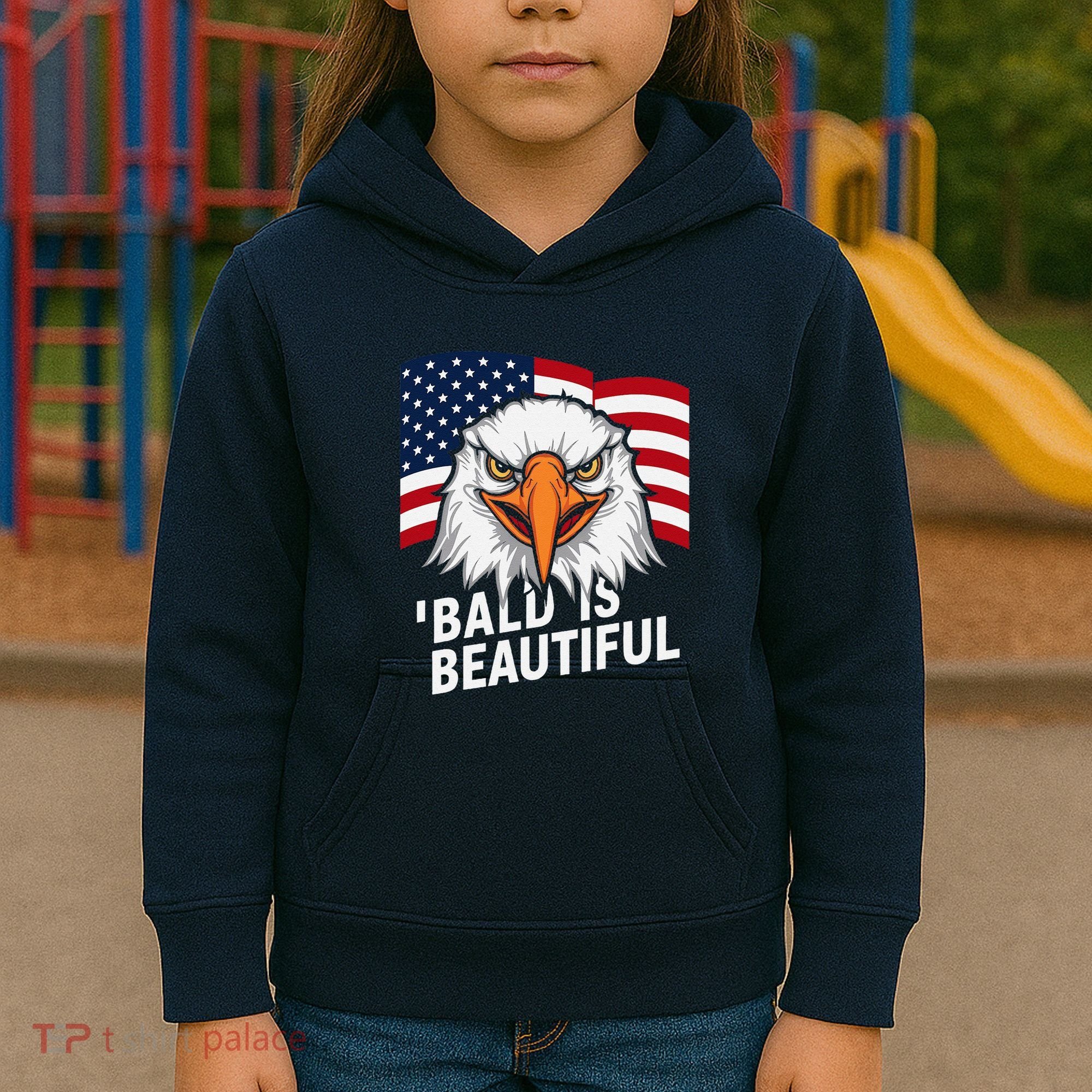 Funny Bald Is Beautiful Independence Day 4th July Eagle Gift Kids Hoodie