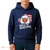 Funny Bald Is Beautiful Independence Day 4th July Eagle Gift Kids Hoodie thumb 4