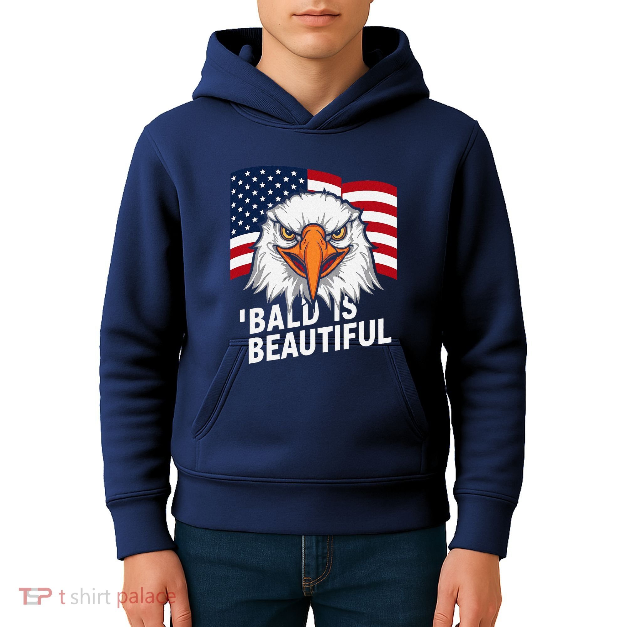 Funny Bald Is Beautiful Independence Day 4th July Eagle Gift Kids Hoodie
