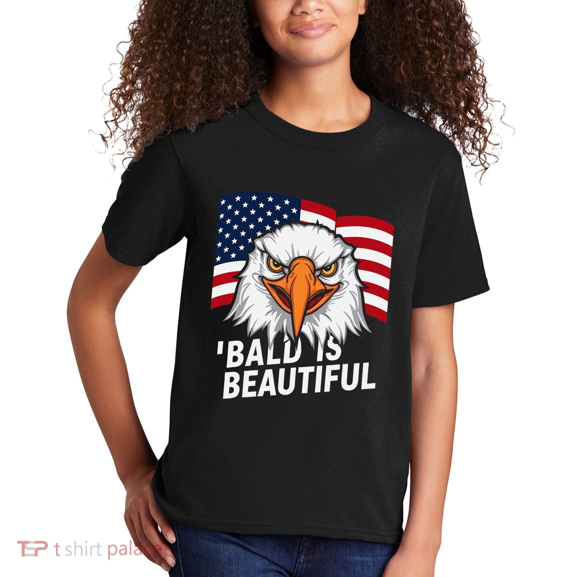 Funny Bald Is Beautiful Independence Day 4th July Eagle Gift Kids T-Shirt