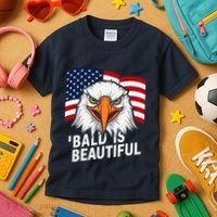Funny Bald Is Beautiful Independence Day 4th July Eagle Gift Kids T-Shirt thumb 3