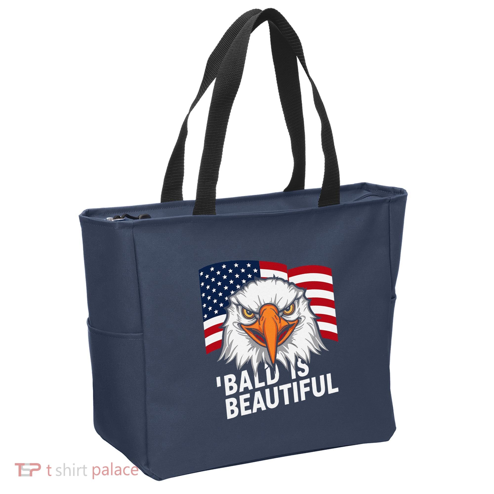 Funny Bald Is Beautiful Independence Day 4th July Eagle Gift Tote Bag