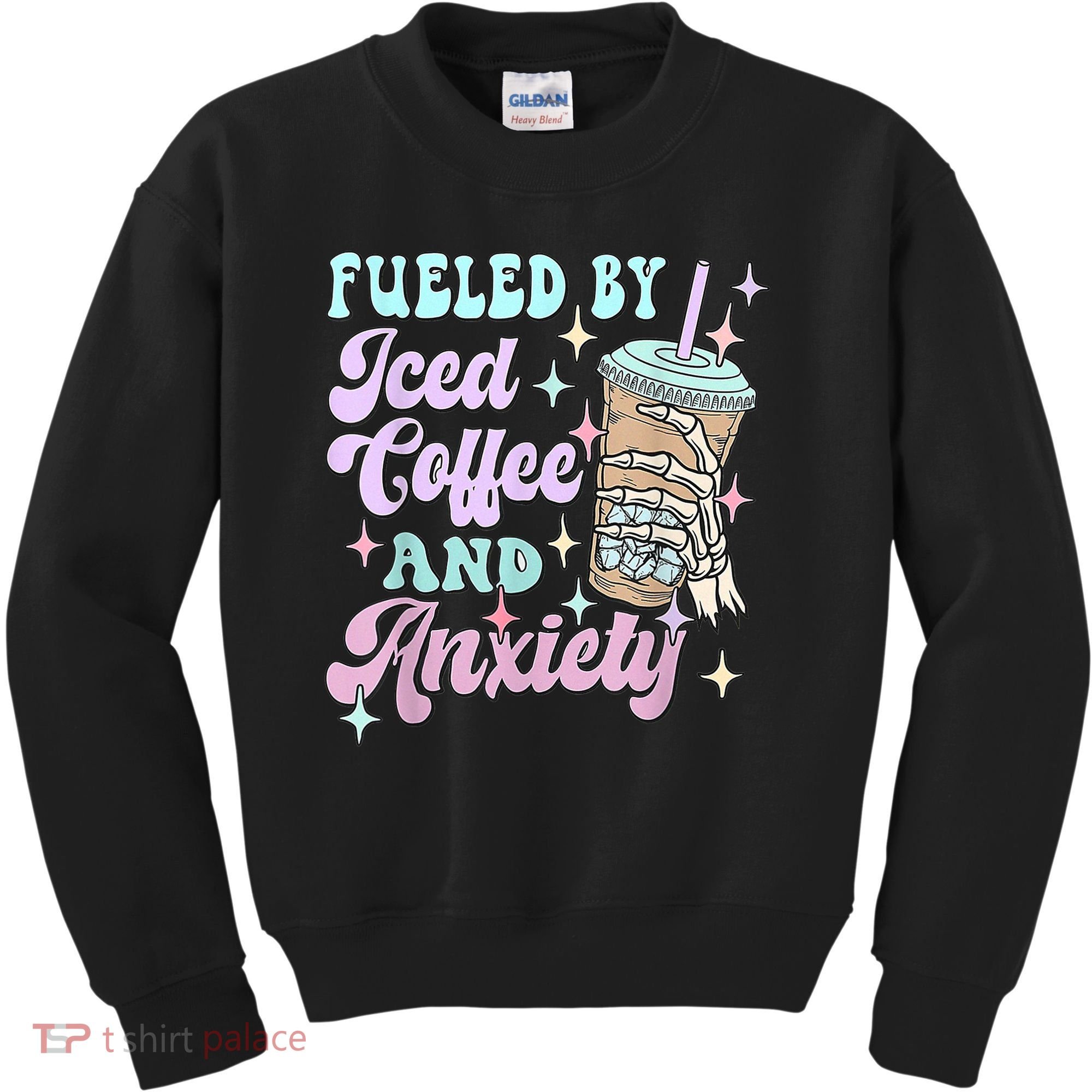 Fueled By Iced Coffee And Anxiety Mental Health Awareness Kids Sweatshirt