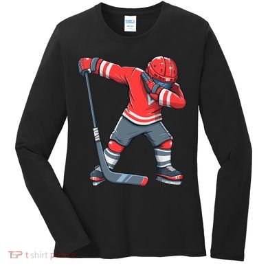 Funny Boy Ice Hockey Dab, Dabbing Player Women's Long Sleeve Shirt