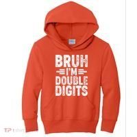 Funny Bruh Im Double Digits 10th Birthday Kids Hoodie thumb 0