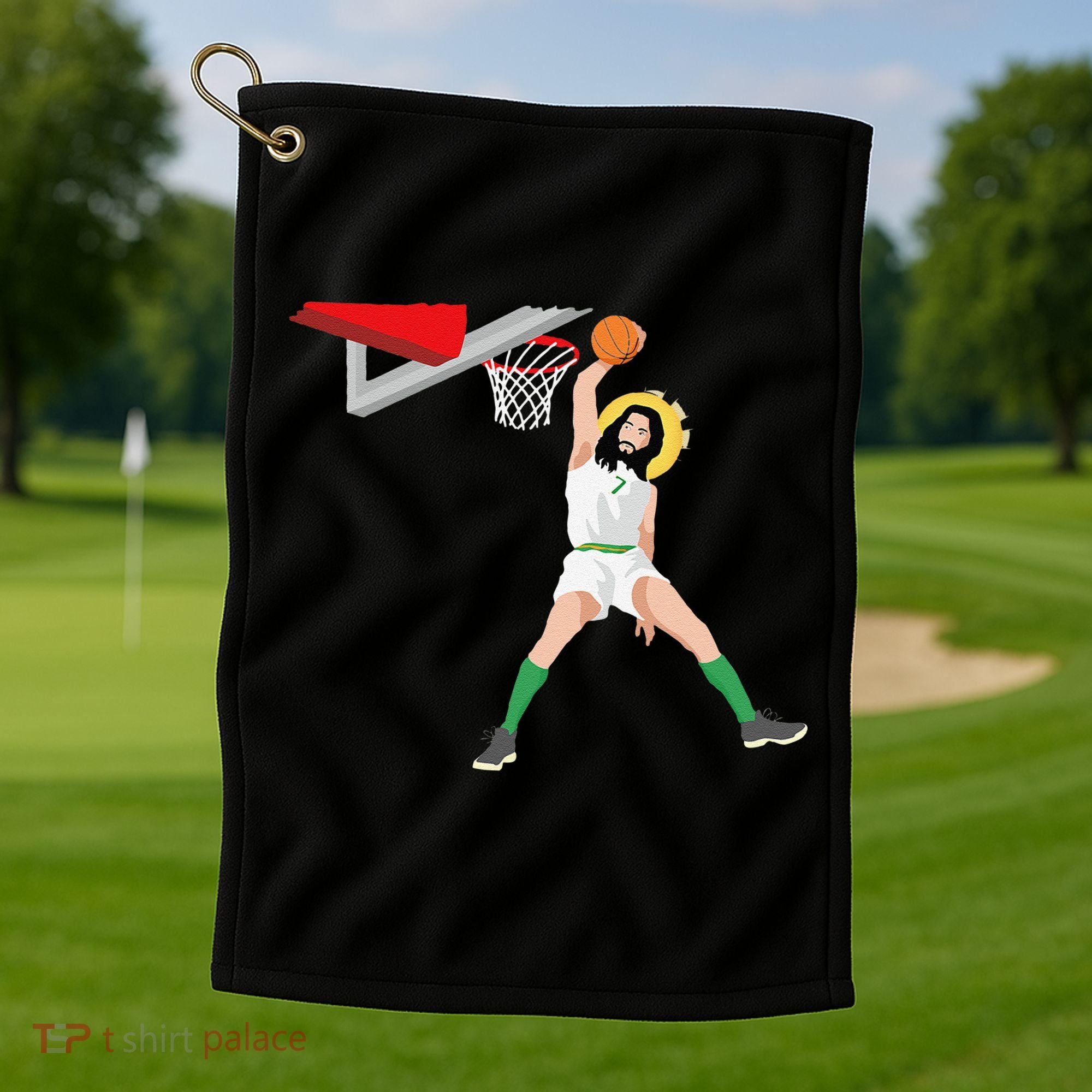 Funny Basketball Jesus Christian Humor Slam Dunk Golf Towel
