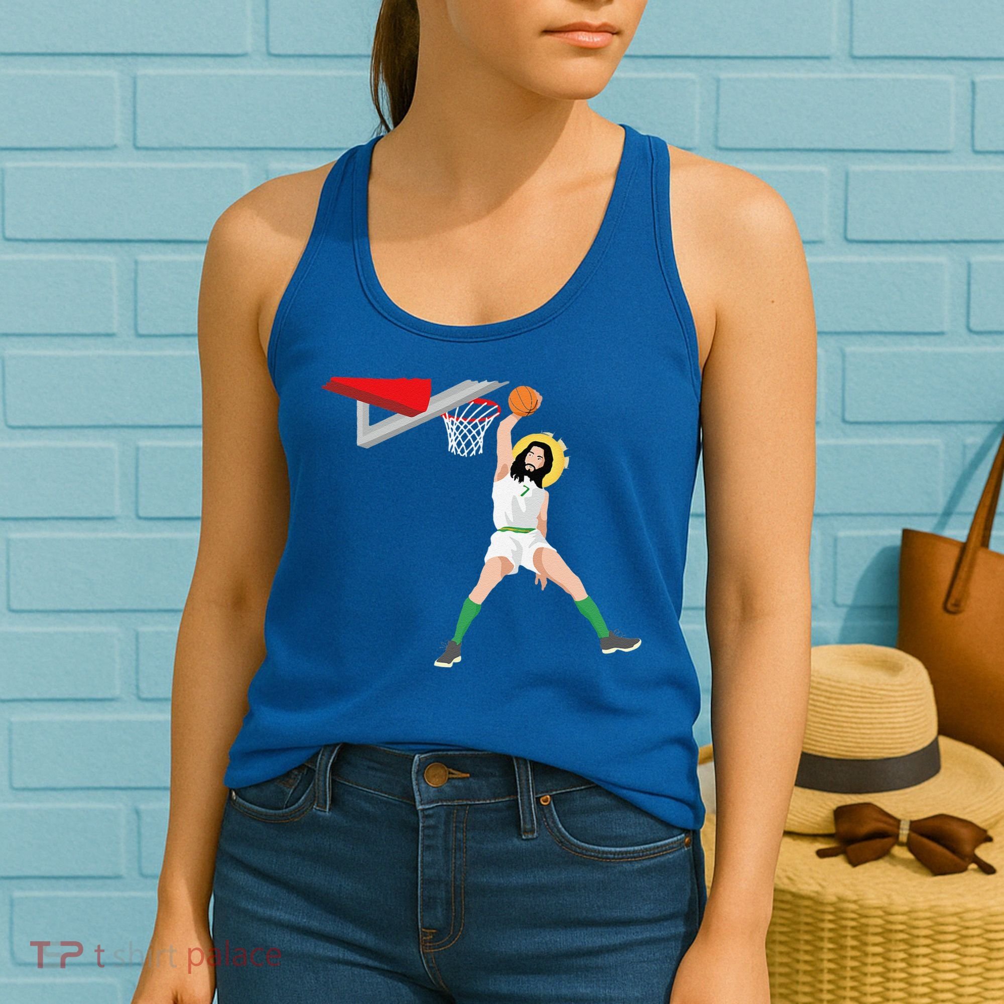Funny Basketball Jesus Christian Humor Slam Dunk Women's Tank Top