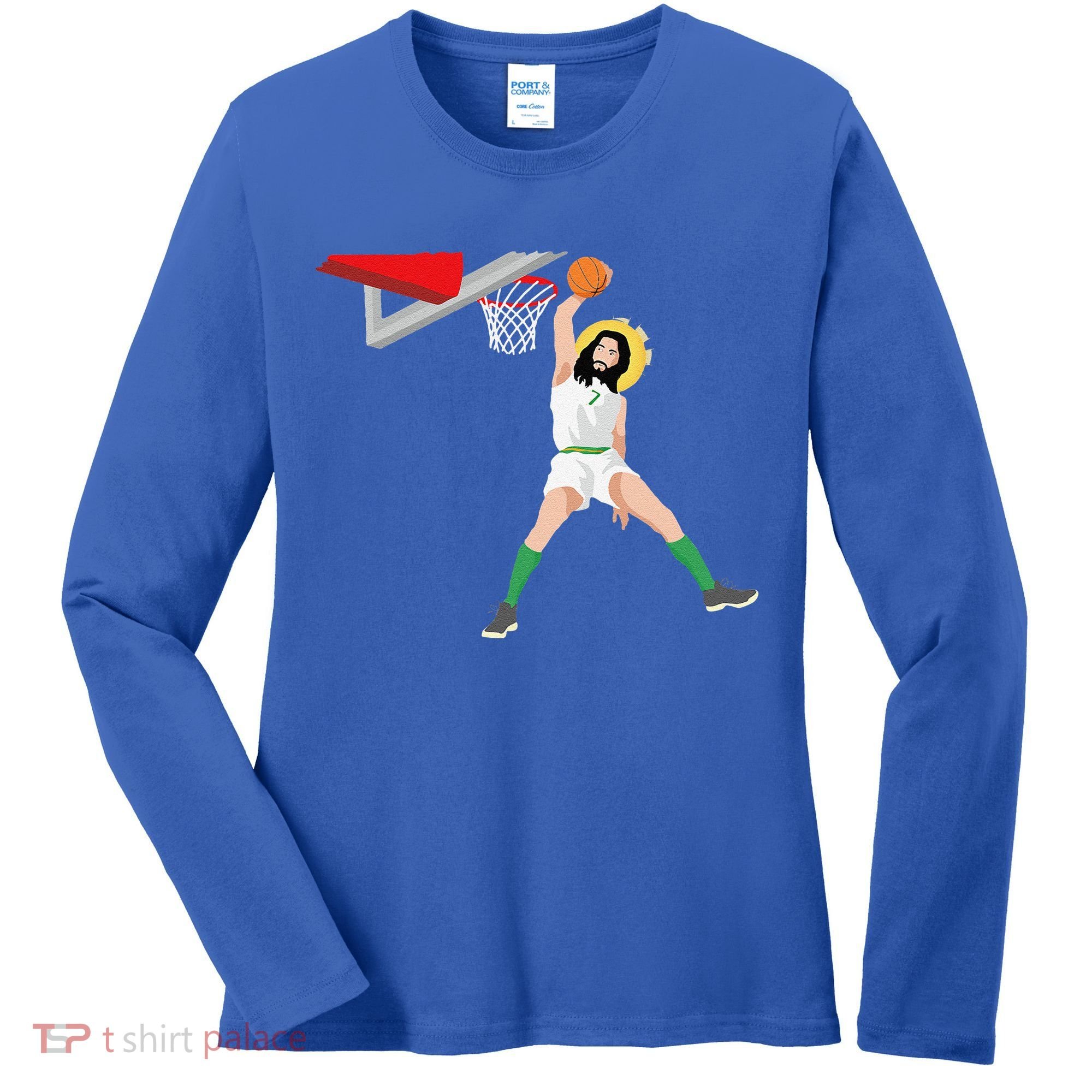 Funny Basketball Jesus Christian Humor Slam Dunk Women's Long Sleeve Shirt