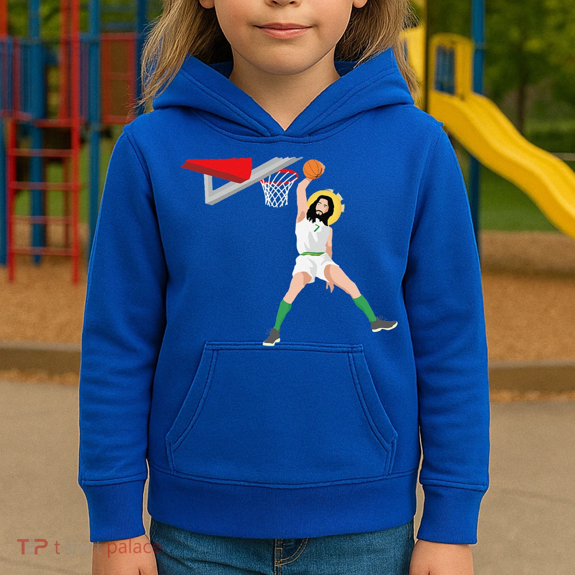 Funny Basketball Jesus Christian Humor Slam Dunk Kids Hoodie