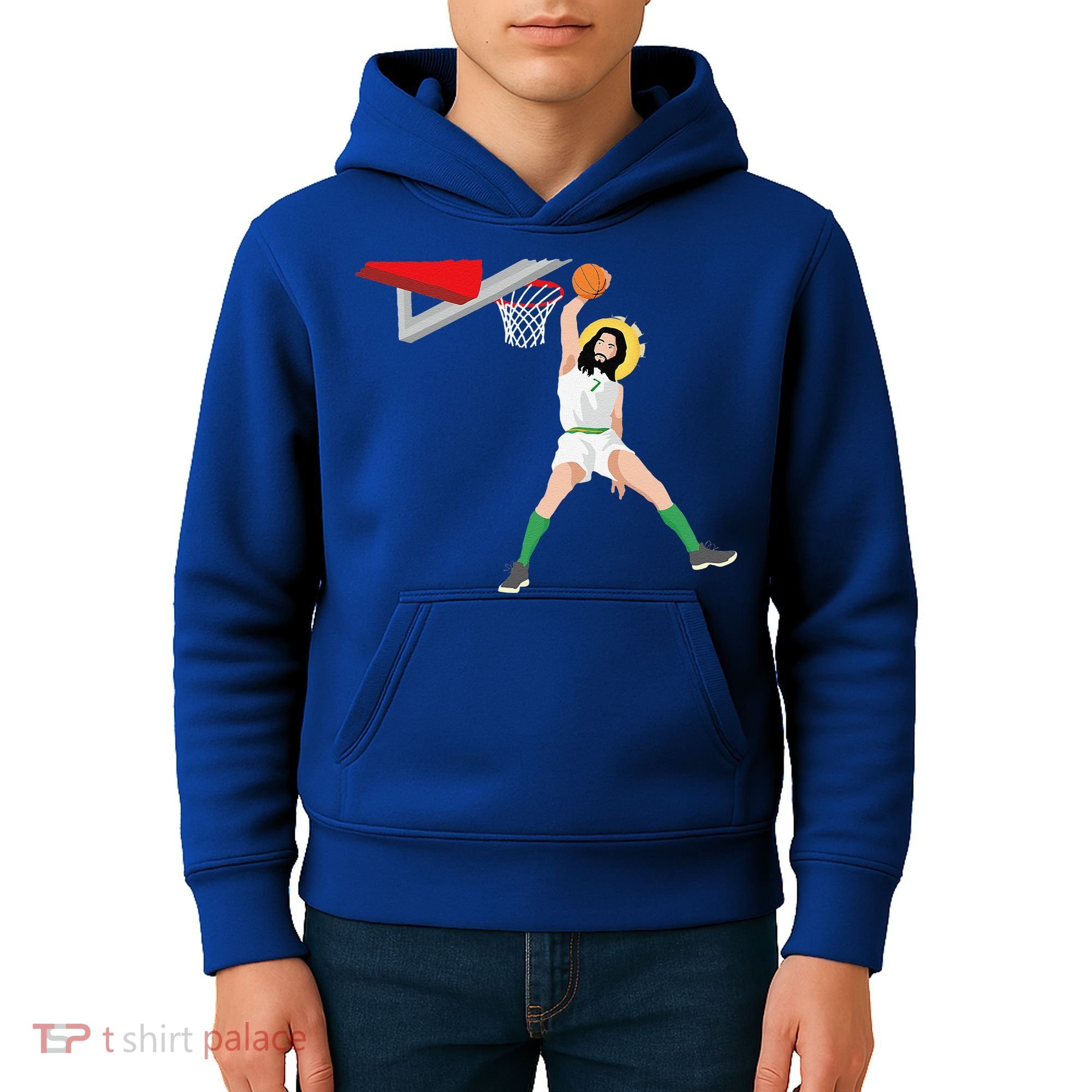 Funny Basketball Jesus Christian Humor Slam Dunk Kids Hoodie