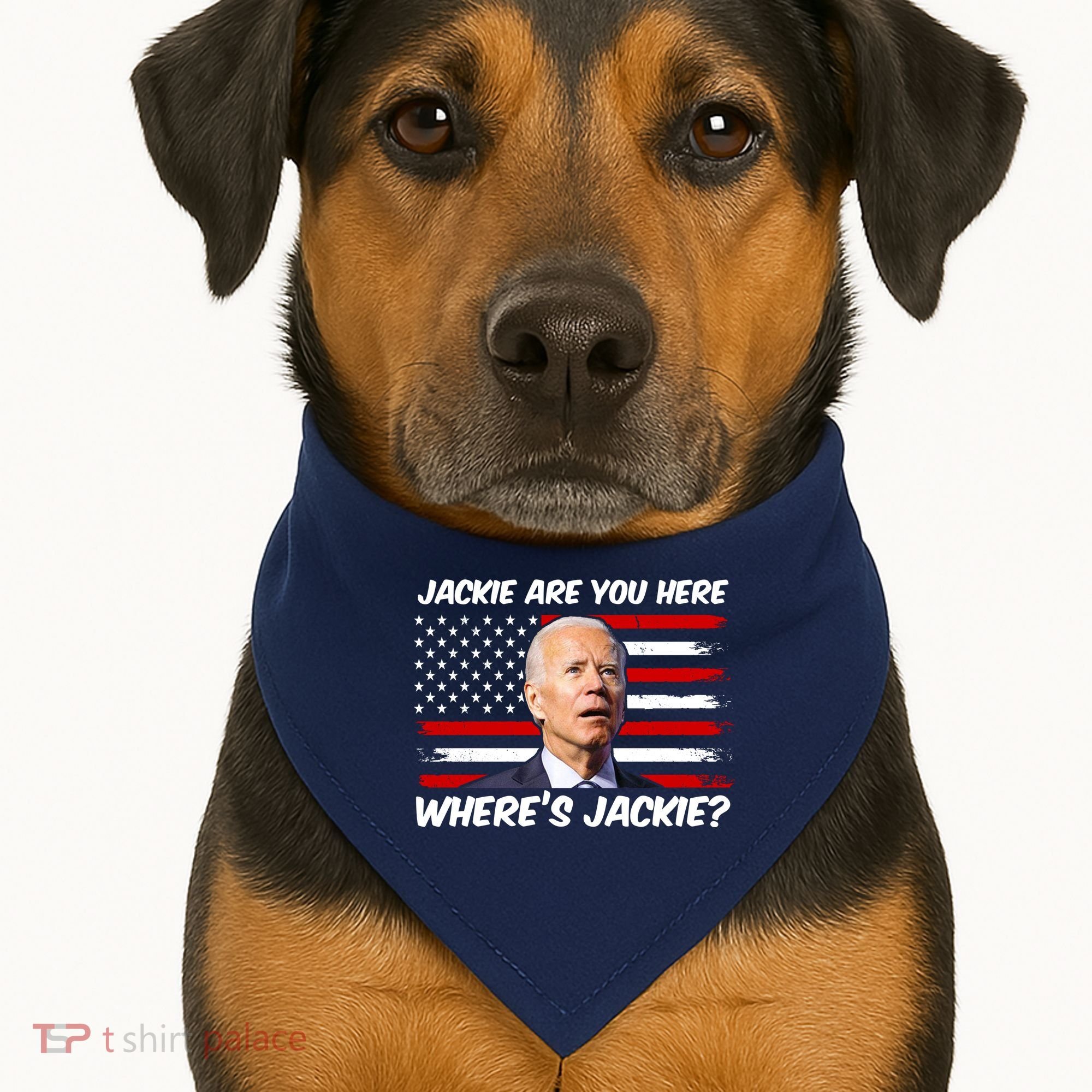 Funny Biden Jackie Are You Here Where's Jackie? USA-Made Doggie Bandana