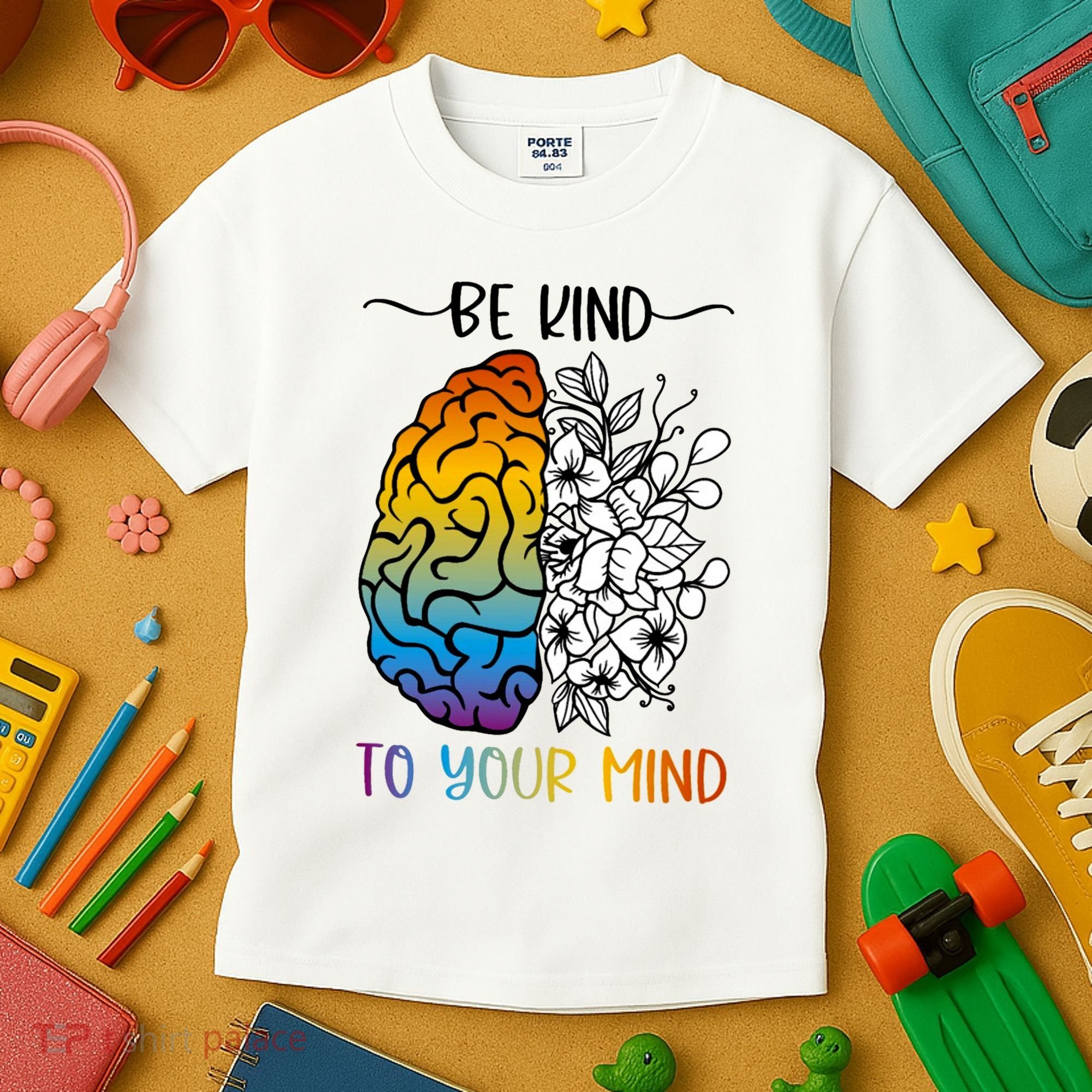 Floral Be Kind To Your Mind , Mental Health Quotes Kids T-Shirt