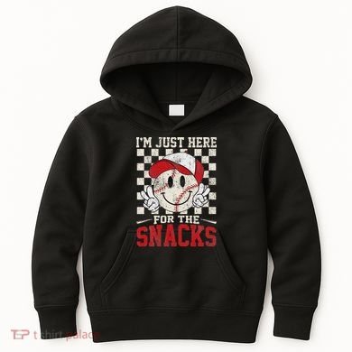 Funny Baseball Lover I'm Just Here For The Snacks Kids Hoodie