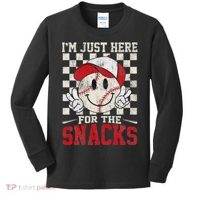 Funny Baseball Lover I'm Just Here For The Snacks Kids Long Sleeve Shirt