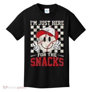 Funny Baseball Lover I'm Just Here For The Snacks Kids T-Shirt