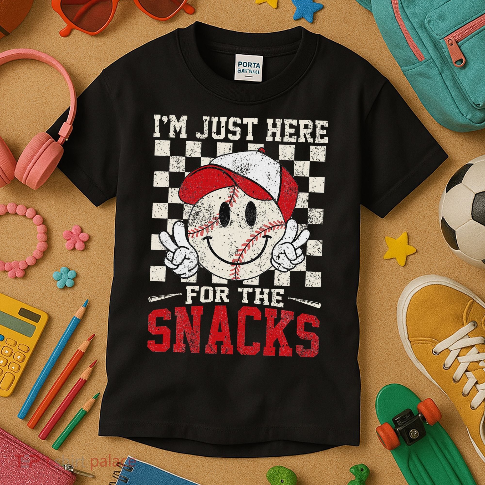 Funny Baseball Lover I'm Just Here For The Snacks Kids T-Shirt