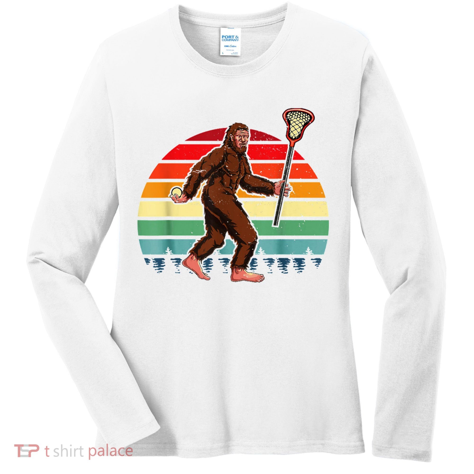 Funny Bigfoot Lacrosse Lax Sasquatch Lacrosse Team Player Women's Long Sleeve Shirt