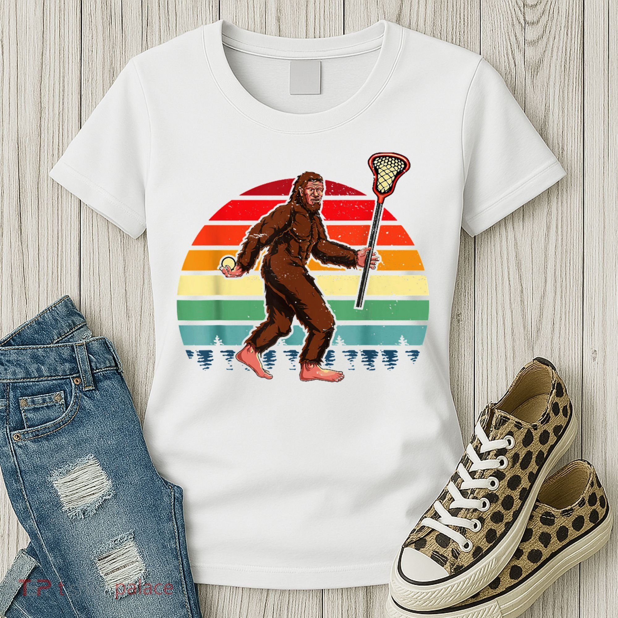 Funny Bigfoot Lacrosse Lax Sasquatch Lacrosse Team Player Women's T-Shirt