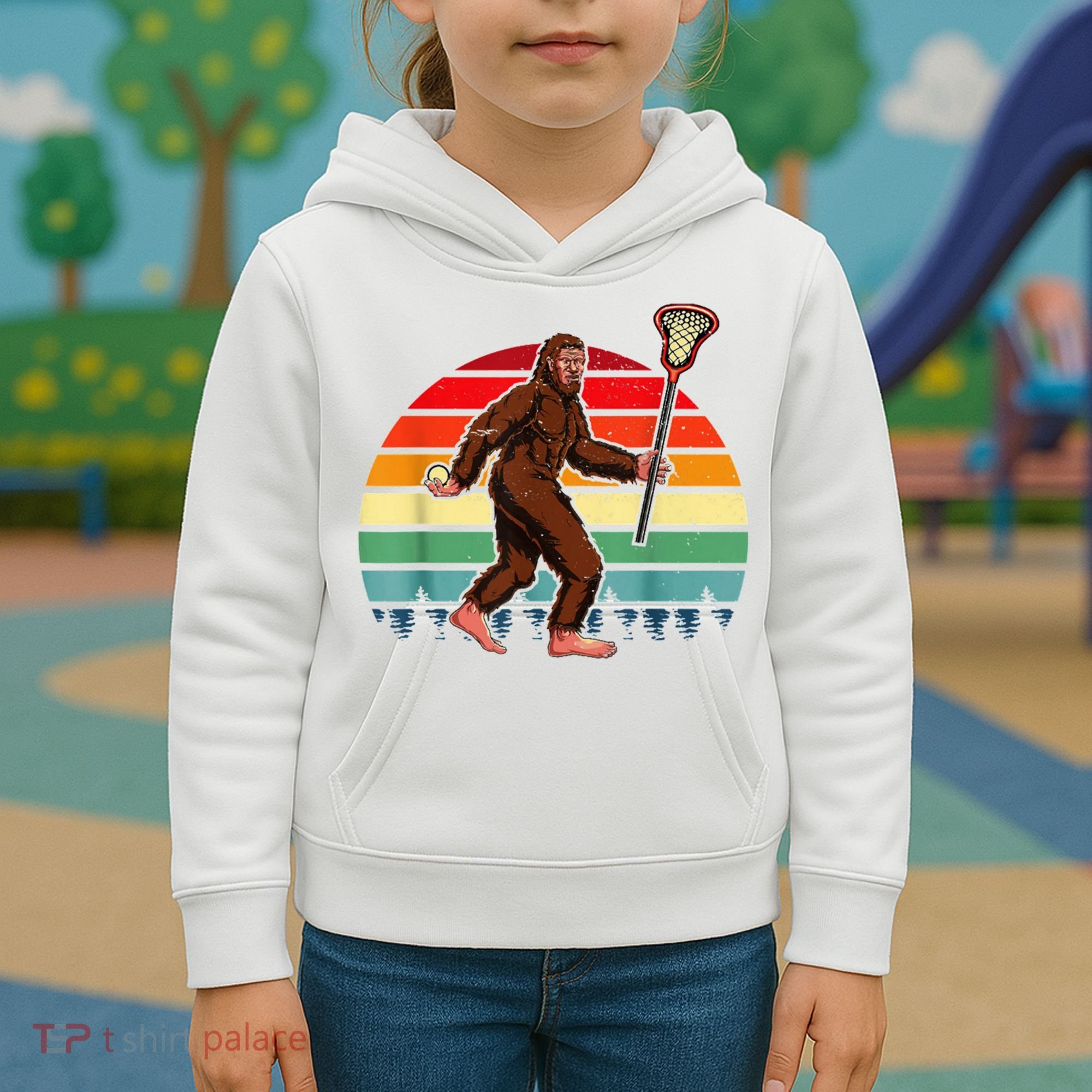 Funny Bigfoot Lacrosse Lax Sasquatch Lacrosse Team Player Kids Hoodie