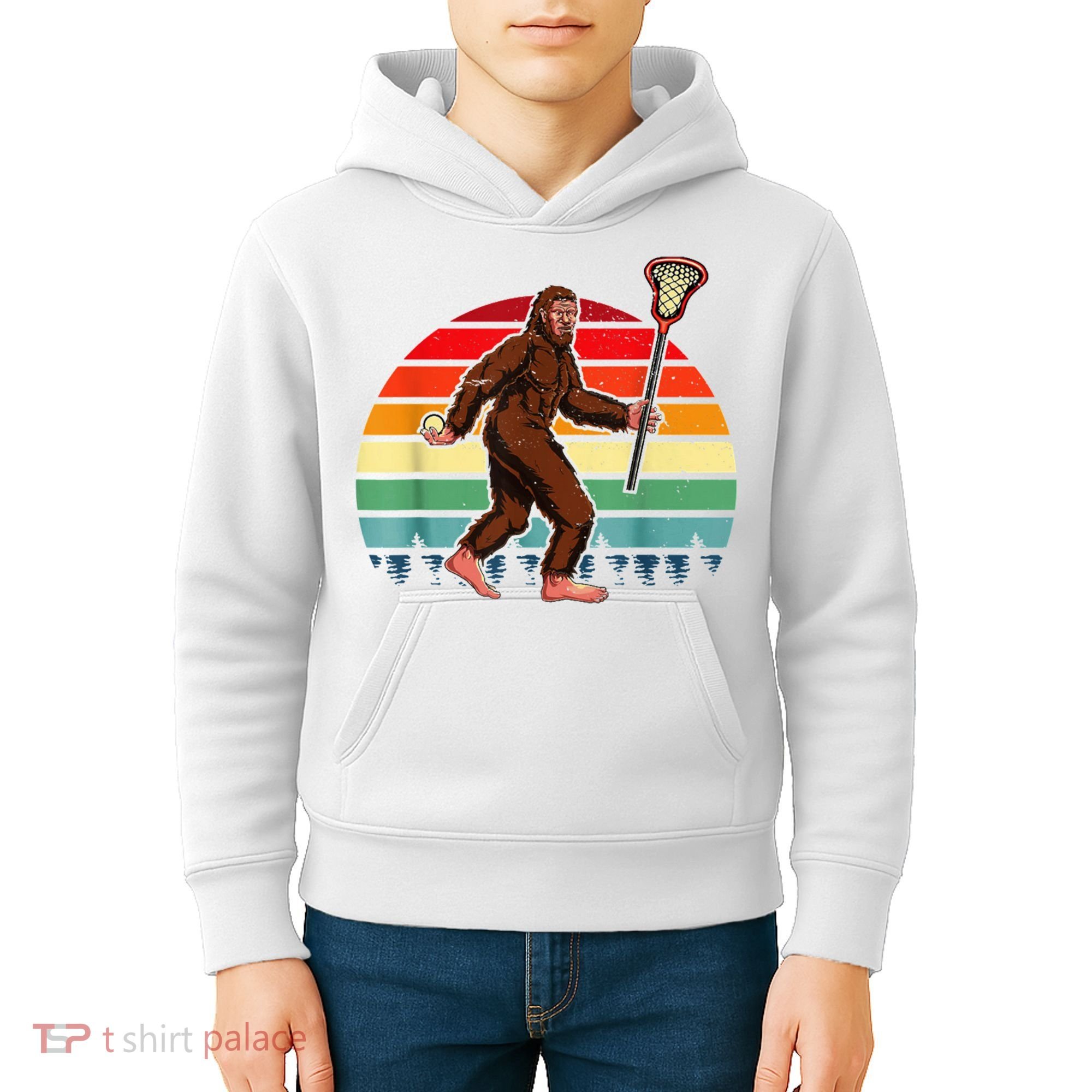 Funny Bigfoot Lacrosse Lax Sasquatch Lacrosse Team Player Kids Hoodie