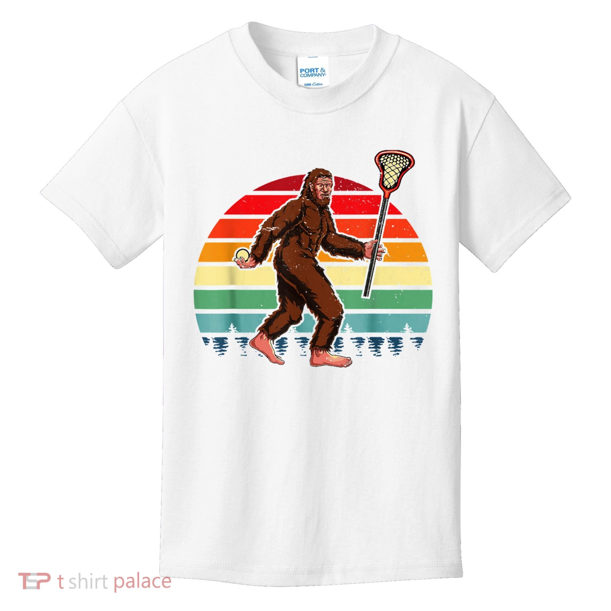 Funny Bigfoot Lacrosse Lax Sasquatch Lacrosse Team Player Kids T-Shirt