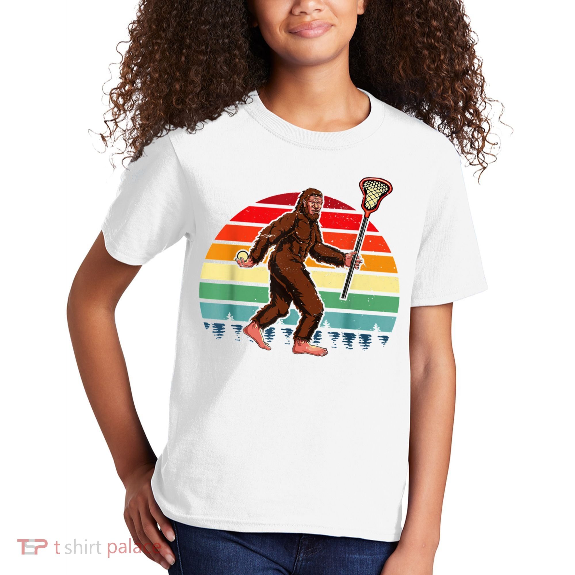 Funny Bigfoot Lacrosse Lax Sasquatch Lacrosse Team Player Kids T-Shirt