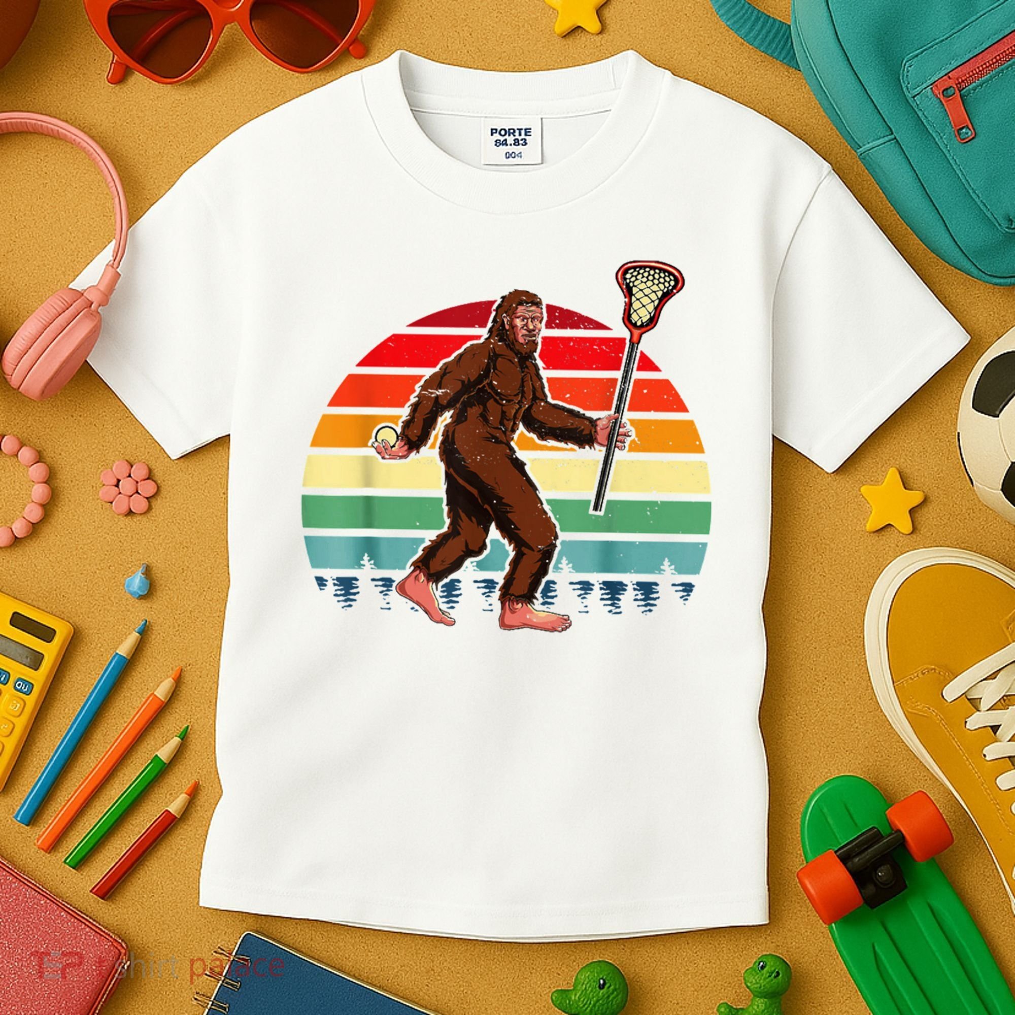 Funny Bigfoot Lacrosse Lax Sasquatch Lacrosse Team Player Kids T-Shirt