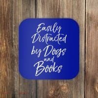 Funny Book Lover Gift Easily Distracted By Dogs And Books Gift Coaster thumb 0