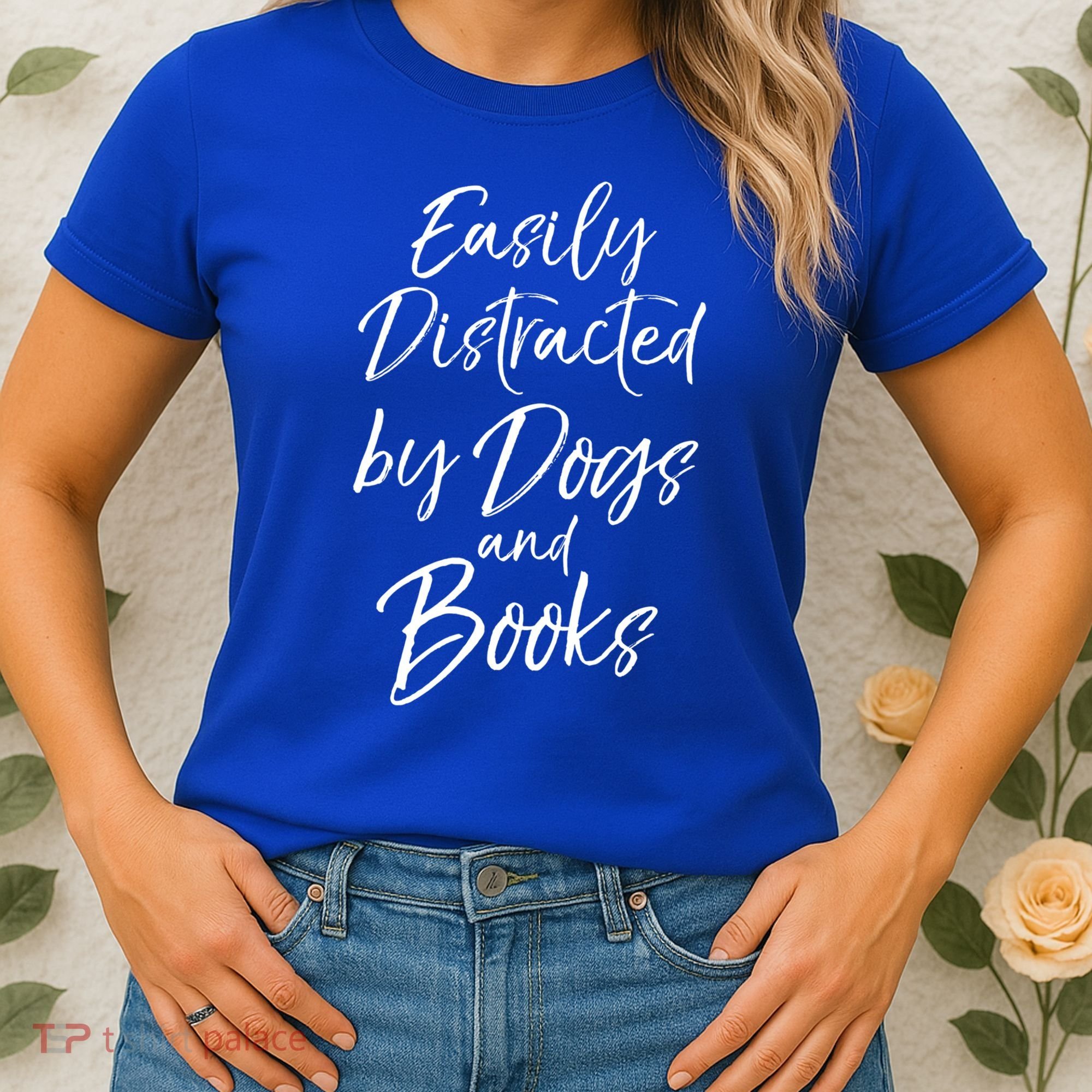 Funny Book Lover Gift Easily Distracted By Dogs And Books Gift Women's T-Shirt