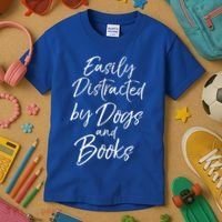 Funny Book Lover Gift Easily Distracted By Dogs And Books Gift Kids T-Shirt thumb 3