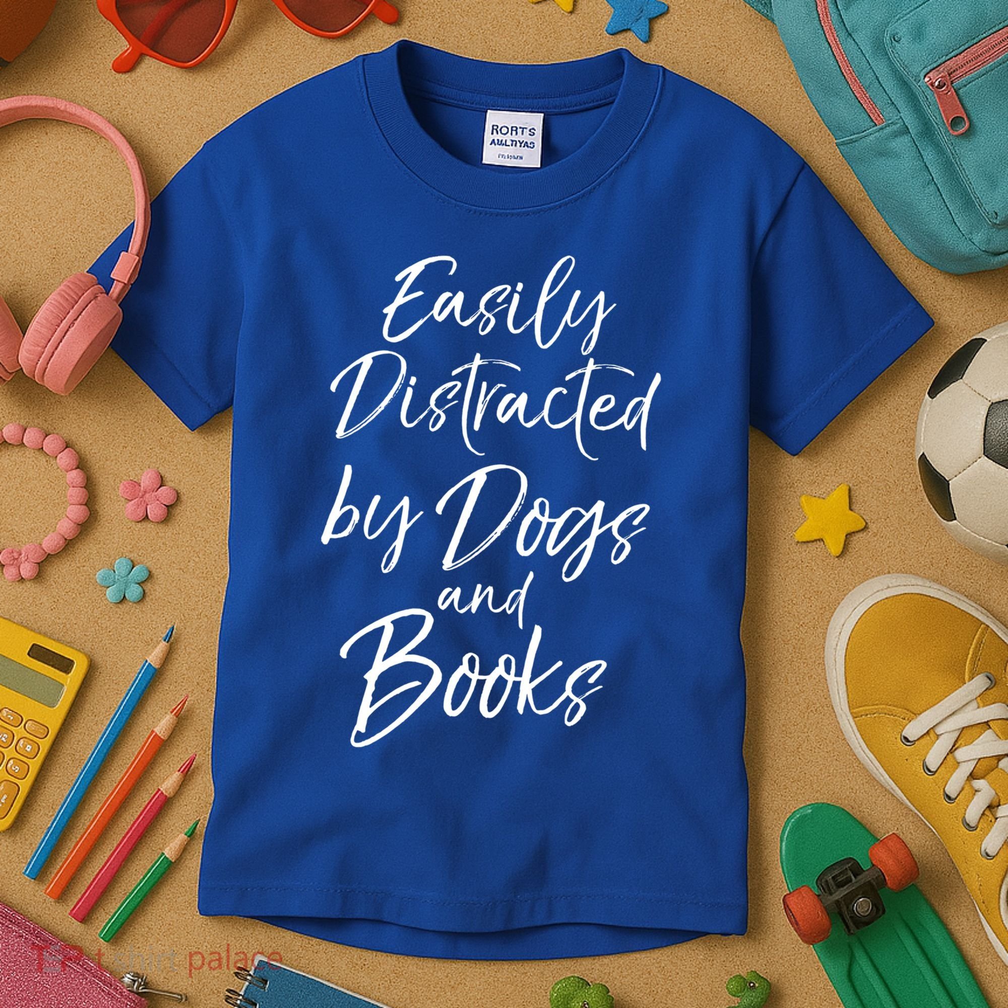 Funny Book Lover Gift Easily Distracted By Dogs And Books Gift Kids T-Shirt