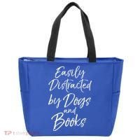 Funny Book Lover Gift Easily Distracted By Dogs And Books Gift Tote Bag thumb 0