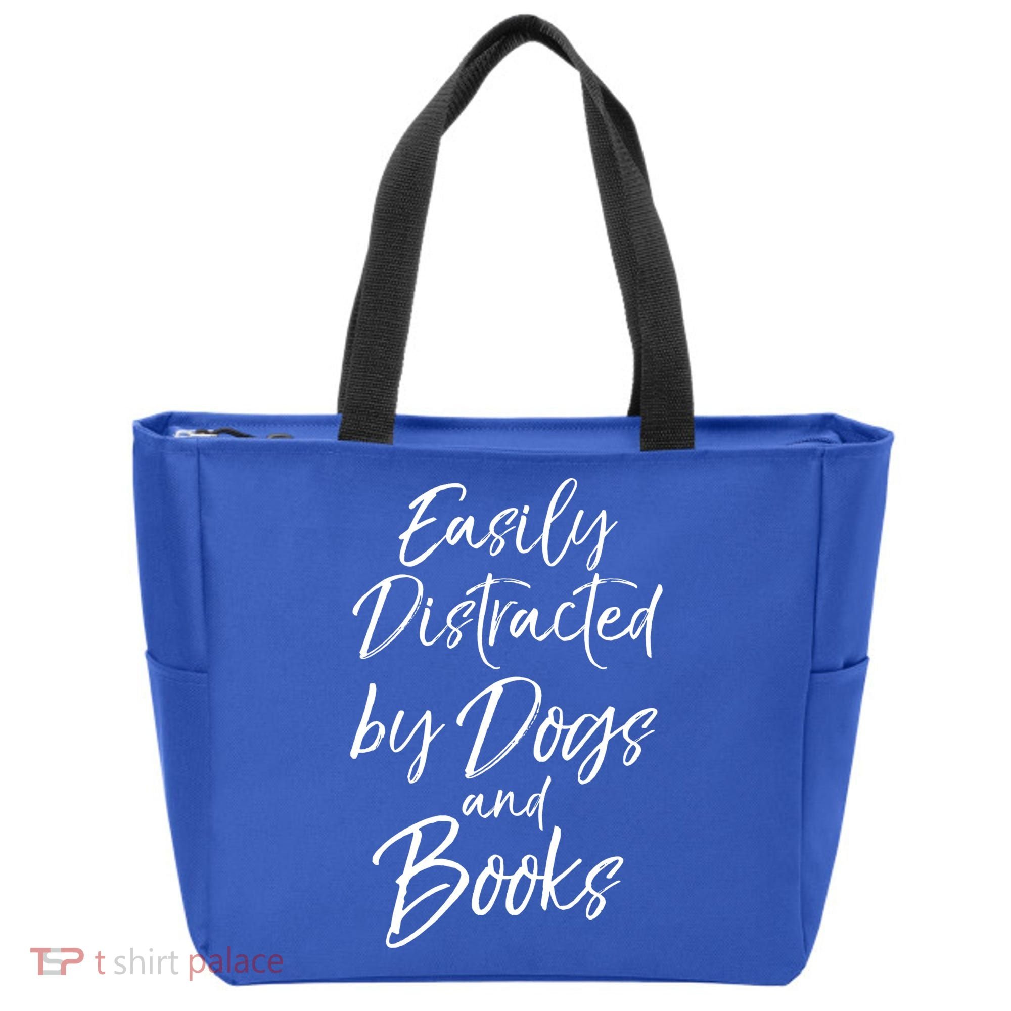 Funny Book Lover Gift Easily Distracted By Dogs And Books Gift Tote Bag