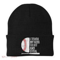 Funny Baseball Mom I Teach My To Hit And Steal Beanie thumb 0