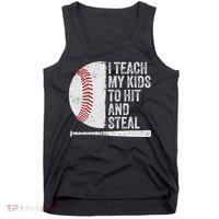 Funny Baseball Mom I Teach My To Hit And Steal Tank Top thumb 0