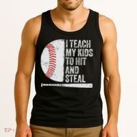 Funny Baseball Mom I Teach My To Hit And Steal Tank Top thumb 3