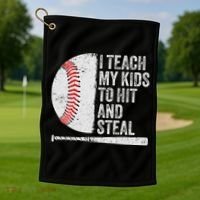 Funny Baseball Mom I Teach My To Hit And Steal Golf Towel thumb 1