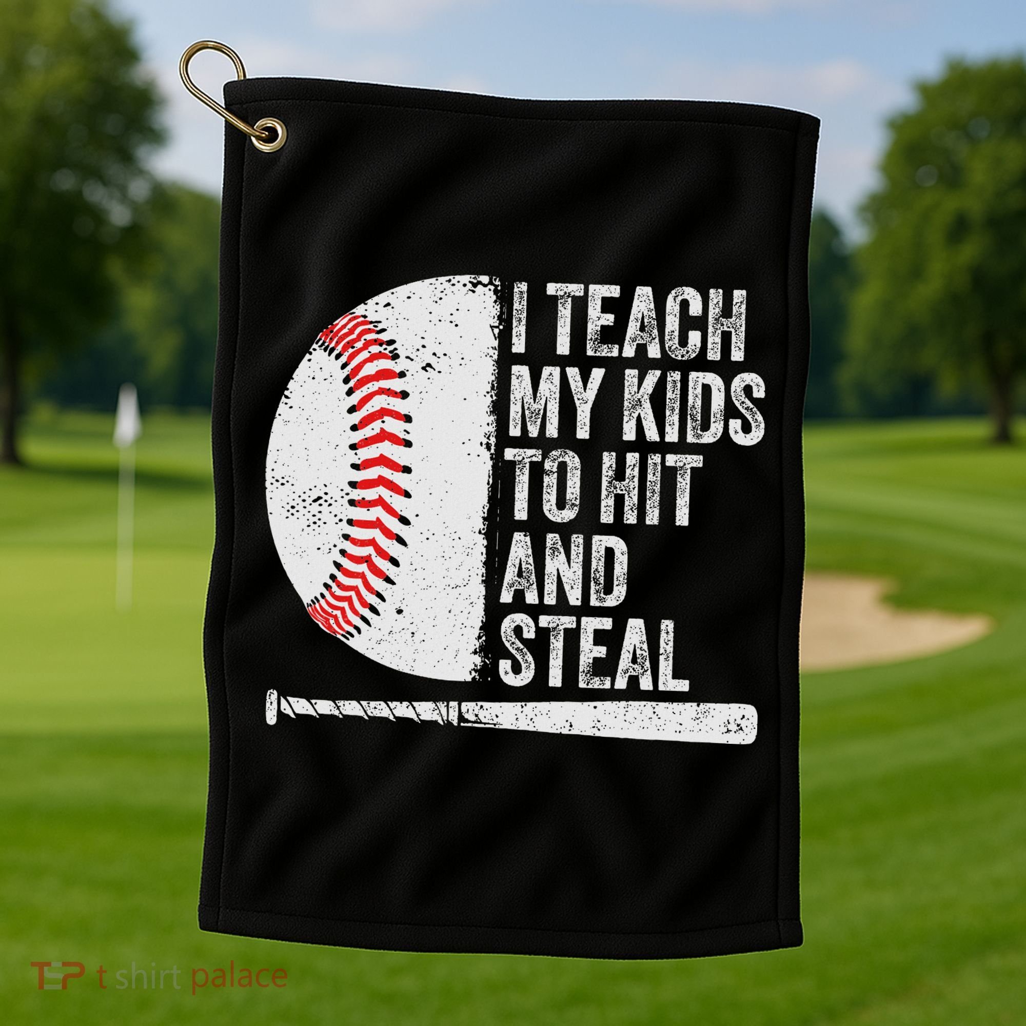 Funny Baseball Mom I Teach My To Hit And Steal Golf Towel