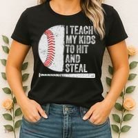 Funny Baseball Mom I Teach My To Hit And Steal Women's T-Shirt thumb 2