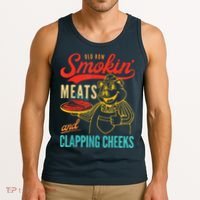 Funny Bbq Meat Groovy Smoking Meats And Clapping Cheeks Tank Top thumb 3