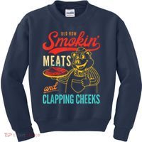 Funny Bbq Meat Groovy Smoking Meats And Clapping Cheeks Kids Sweatshirt thumb 0