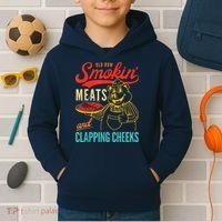 Funny Bbq Meat Groovy Smoking Meats And Clapping Cheeks Kids Hoodie thumb 2