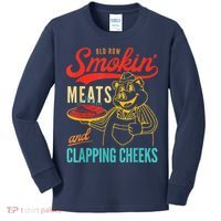 Funny Bbq Meat Groovy Smoking Meats And Clapping Cheeks Kids Long Sleeve Shirt thumb 0