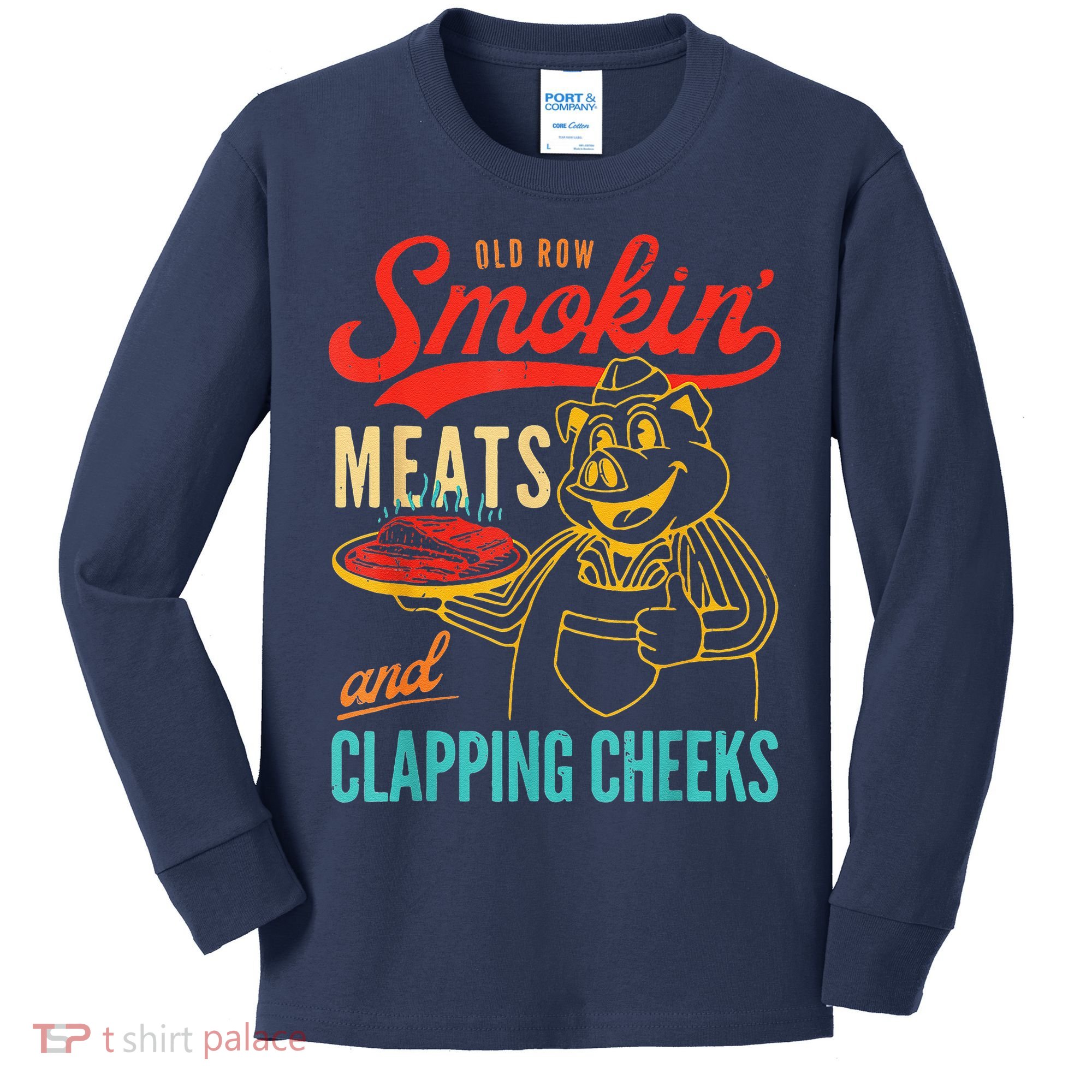 Funny Bbq Meat Groovy Smoking Meats And Clapping Cheeks Kids Long Sleeve Shirt
