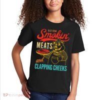 Funny Bbq Meat Groovy Smoking Meats And Clapping Cheeks Kids T-Shirt thumb 2